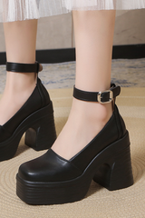 Thick sole heightening buckle strap thick heel high heels