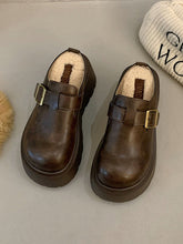 Belt Buckle Round-Toe Split-Joint Loafers Platform Shoes Slippers&Mules