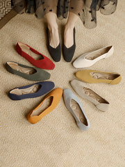 Solid Color Square-Toe Flats Shoes