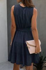 TIE WAIST SOLID CASUAL MINI DRESS