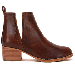 Chocolate Brown Faux Leather Closed Toe Ankle Booties
