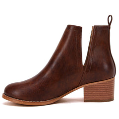 Chocolate Brown Faux Leather Closed Toe Ankle Booties