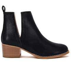 Black Faux Leather Closed Toe Ankle Booties