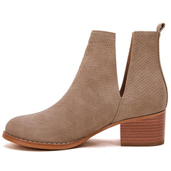 Khaki Faux Leather Closed Toe Ankle Booties