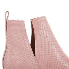 Pink Snakeskin Faux Leather Closed Toe Ankle Booties