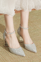 Thick heel strap hollow high heels