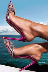 New Fashion Spring Outfit Pointed Toe Rhinestone Clear High Heels