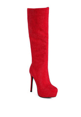 Taupe Rhinestone Embellished Stiletto Calf Boots