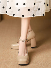 Lace-Up Shallow Cut Square-Toe Mary Janes Pumps