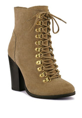 Vintage Style Tan Lace Up Goose Feather Ankle Boots