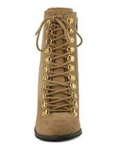 Vintage Style Beige Lace Up Goose Feather Ankle Boots