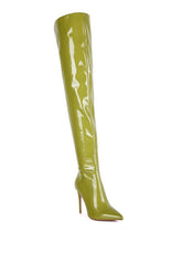 Eclectic Nude Patent Leather Stiletto High Heel Boots