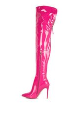 Eclectic Nude Patent Leather Stiletto High Heel Boots