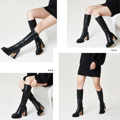 Black Knee High Faux Leather Platform Style Boots