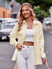 Refresh Pocketed Button Down Corduroy Top - Rosewood