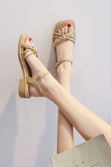 White soft-soled summer flat sandals for women with skirt