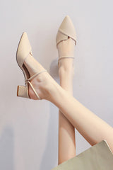 Simple bag-toe French evening style thick heel high heels