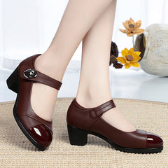 Crystal Button Med Heels Mary Janes Women 2024 New Comfort Soft Bottom Moccasins Shoes Woman Square Heel Casual Shoes