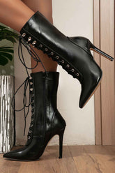 New Fashion Spring Outfit Pointed Toe Lace Up Mid-Calf Boots