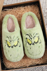 New Fashion Spring Outfit Green Cartoon Graphic Plush House Slippers