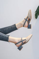 Hollow toe thick heel single shoes pointed toe high heels