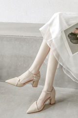 Baotou versatile pointed toe thick medium heels high heels