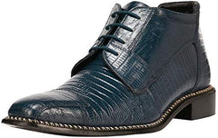 Men's Navy Blue Leather Lizard Style Lace Up Ankle Dress Boots