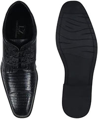 Men's Black Leather Lizard Style Lace Up Ankle Dress Boots