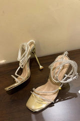 Rhinestone silver stiletto niche design high heels