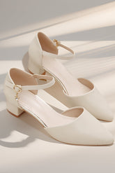 Versatile simple one-line buckle pointed toe chunky high heels