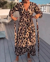 DRESS WITH V-NECK AND LEOPARD PRINT