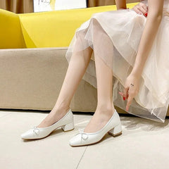 Bow Ballet High Heels Shoes Woman Basic Pumps Fashion Round Bow Work Shoe Fashion Party Women Shoes Pump zapatos de mujer