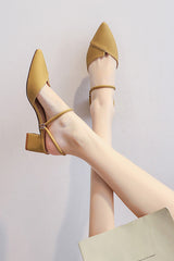 Simple bag-toe French evening style thick heel high heels