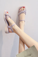 White soft-soled summer flat sandals for women with skirt