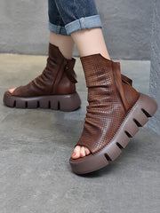 Urban Black Brown Zipper Hollow Platform Shoes