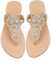 Beaded Design Gold Rhinestone T-Strap Summer Elegant Sandal