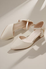Versatile simple one-line buckle pointed toe chunky high heels