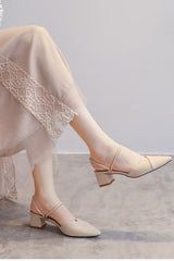 Simple bag-toe French evening style thick heel high heels