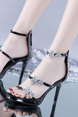 back zip rhinestone high heels