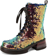 Lace Up Glitter Sequin 5.5cm-gold Combat Boots