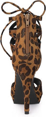 Leopard Gladiator Lace Up Open Toe Stiletto Heels