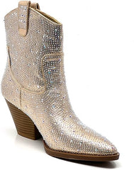 Rhinestone Studded Sequin Champagne Rhinestone Ankle Boots