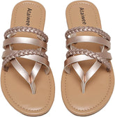Gold Summer Strappy Braided Casual Flat Sandals