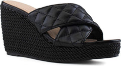 Quilted Blue Open Toe Wedge Sandals