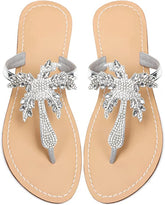 Bohemian Palm Tree Silver Rhinestone T Strap Sandals