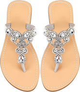 Dark Silver Rhinestone T-Strap Summer Elegant Sandals