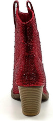 Rhinestone Studded Sequin Red Rhinestone Ankle Boots