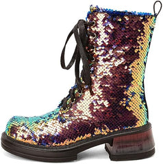 Lace Up Glitter Sequin 5.5cm-gold Combat Boots