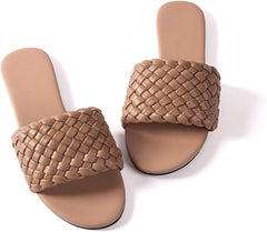 Nude Braided Open Toe Flat Sandals