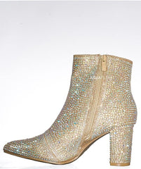 Rhinestone Studded Sequin Champagne Rhinestone Ankle Boots